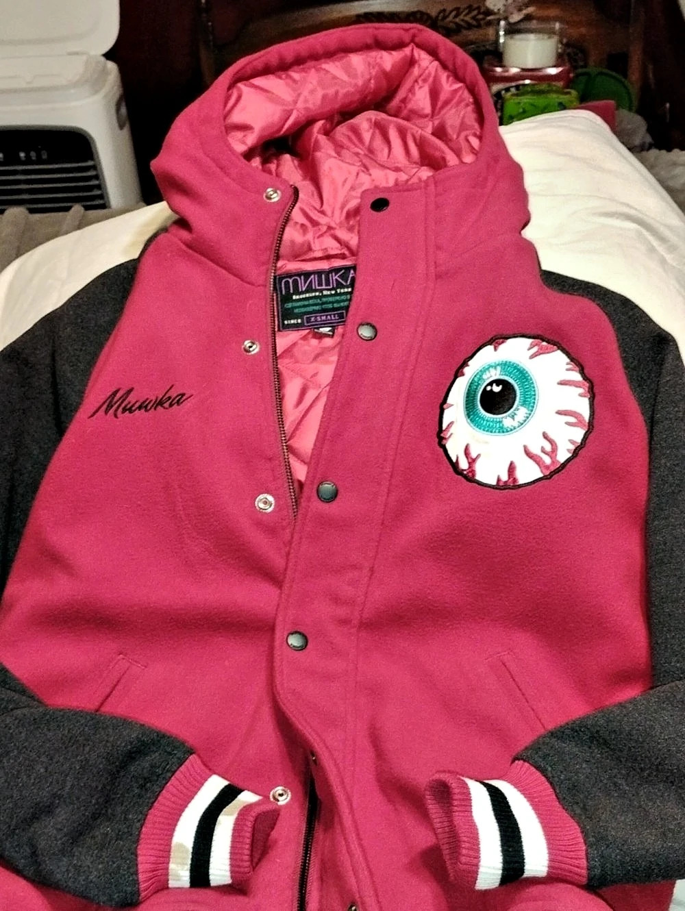 Mauka Engineered to Destroy Color Block Varsity Jacket in Red & Black Size